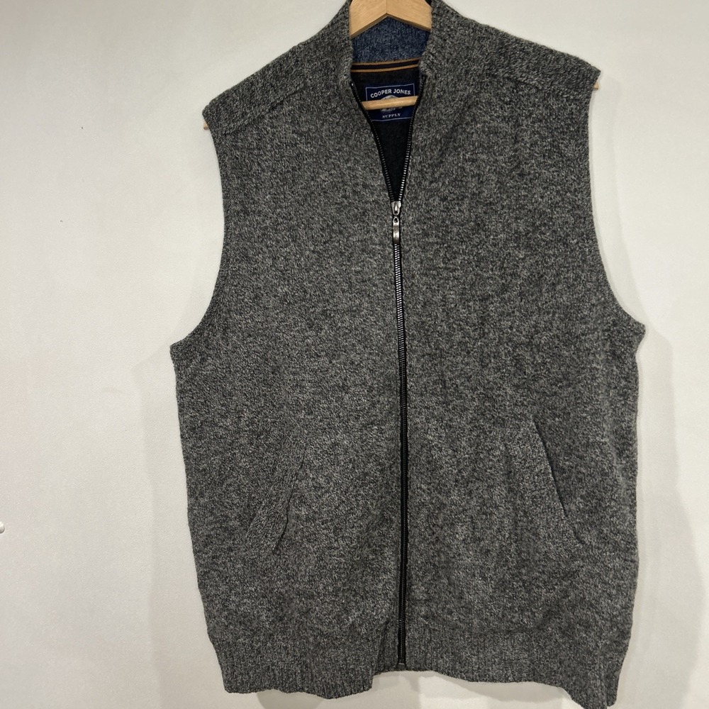 Cooper Jones Supply Men Xl Lambswool Full Zip Sweater Vest Grey